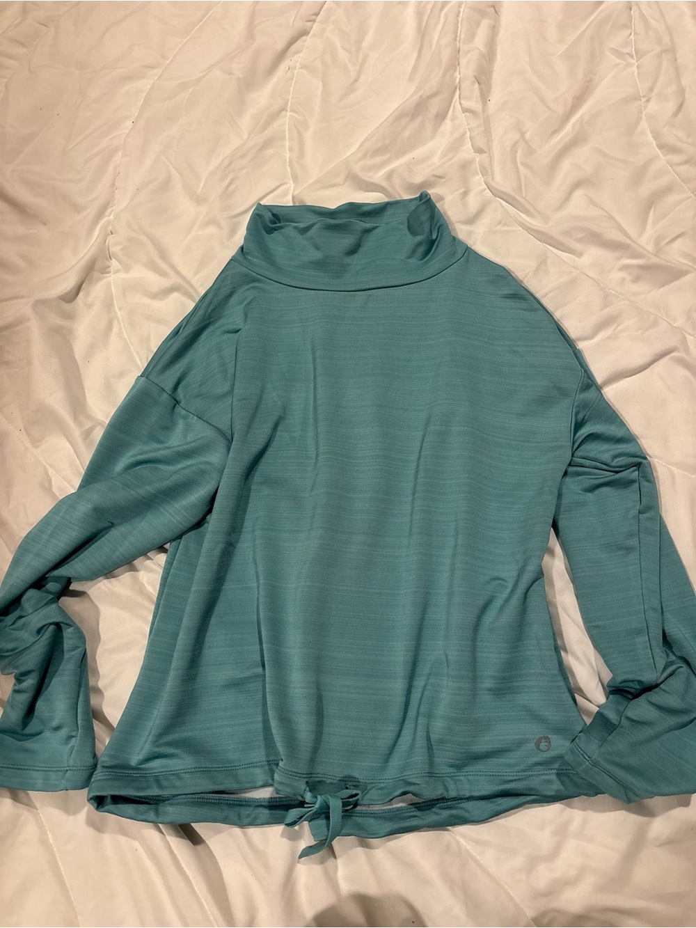 The American Outdoorsman Women's Teal Drawstring Hem Turtleneck Long-Sleeve Top